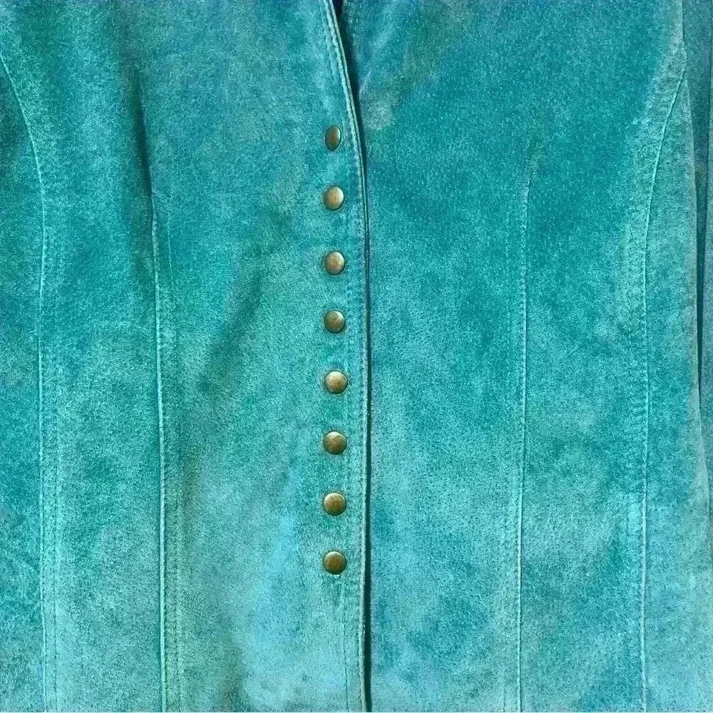 AMI Women's Blue Jacket Lined Leather Coat Blazer Vintage Medium Festival - Picture 5 of 12